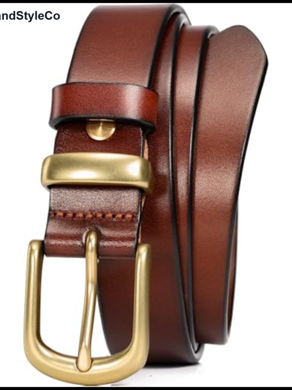 Women's Leather Belt Brass Gold Buckle Full Grain Dress Casual